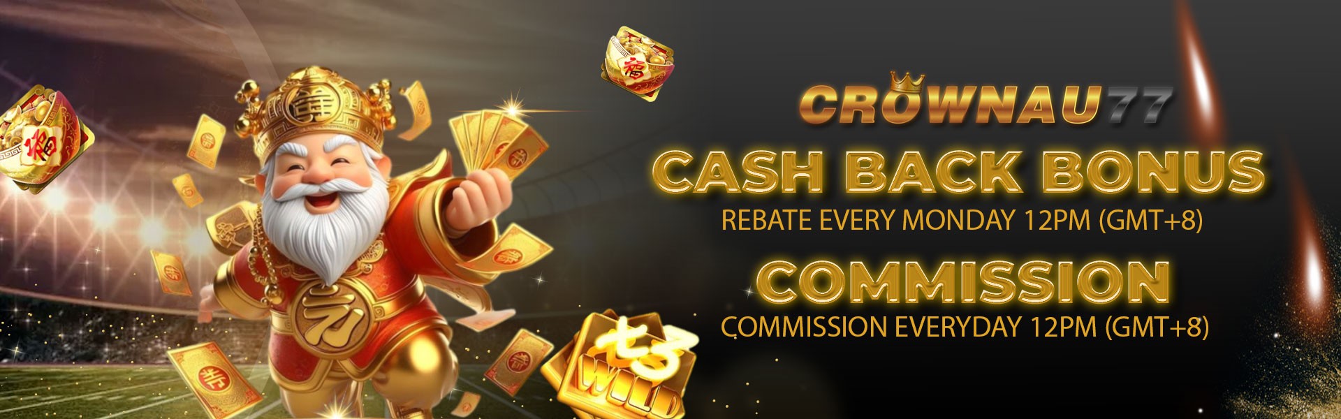 CrownAU77 Cash Back Bonus and Commission promotion banner